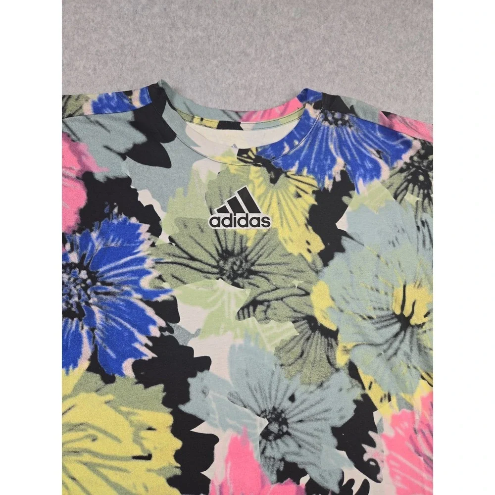 Adidas‎ Original Girls Size Large (14) Oversize Floral Print Cropped Tee NWT